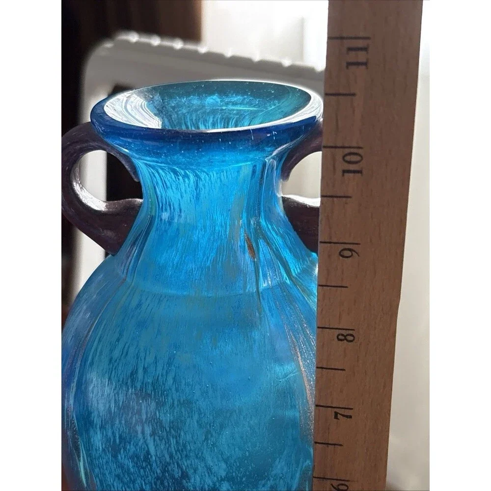 Dale Tiffany Turquoise Glass Vase w Infused Copper Design